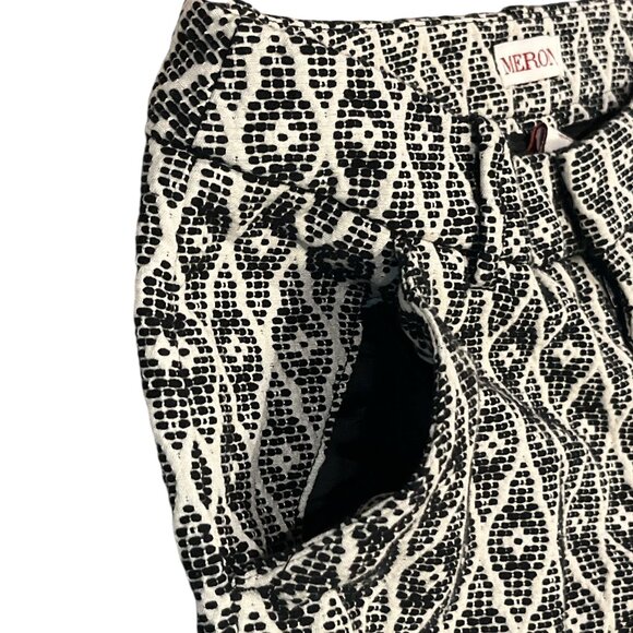 MERONA Crop Pants Size 6 Classic Cotton Embroidered Pattern Black & White - Picture 8 of 13